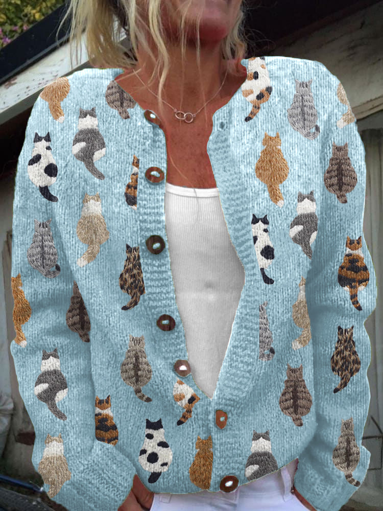Feline™ | Cosy Cat Motif Knit Cardigan