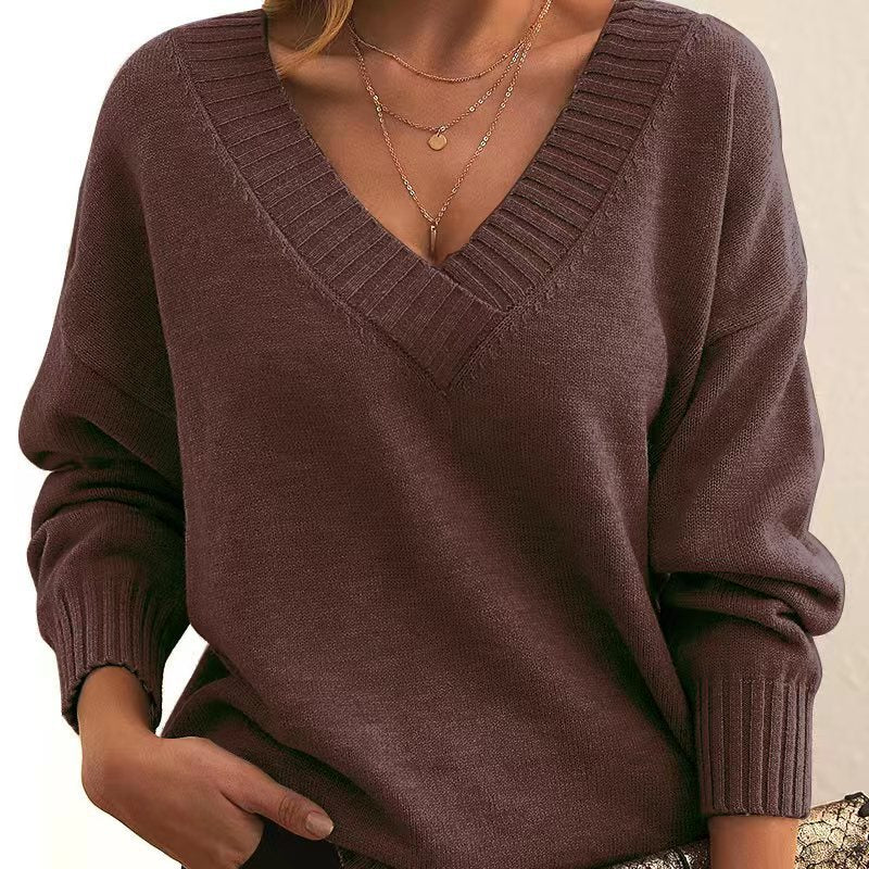 Avora | Plain V-Neck Jumper – Loose Fashion Knit
