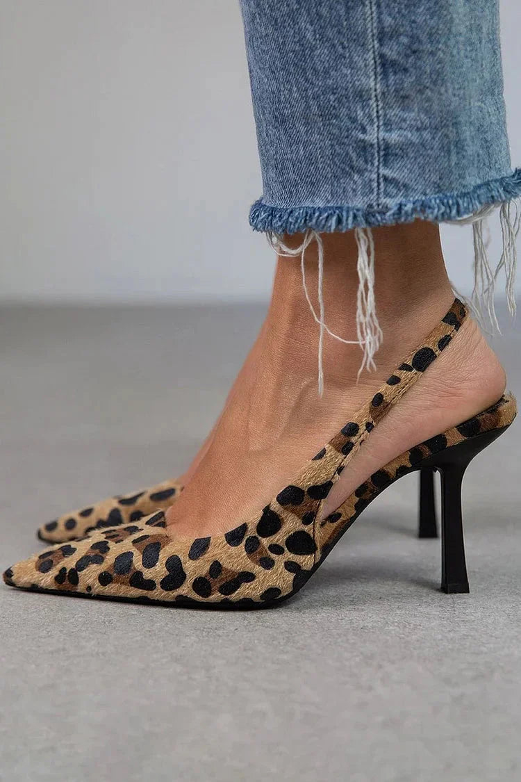 Leopard-Print Open-Back Heels