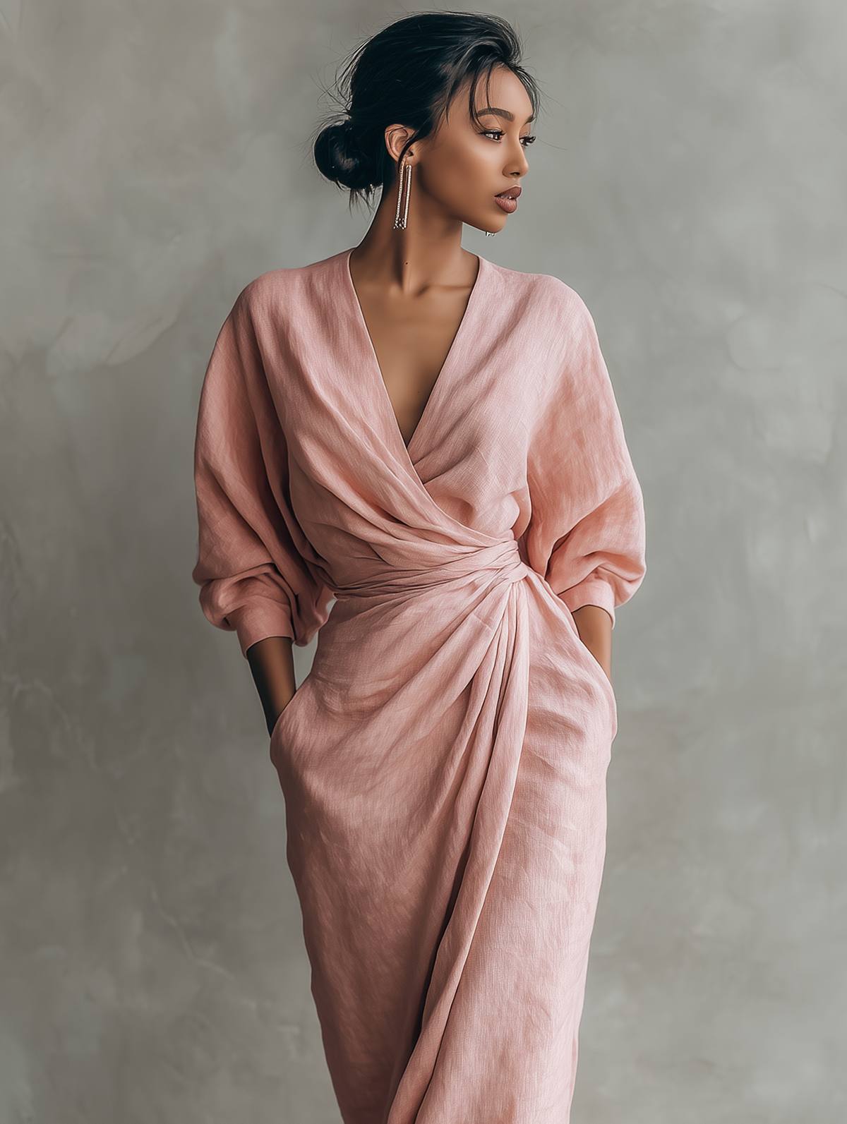 Aroha™ | Minimalist V-neck Linen Blend Maxi Dress
