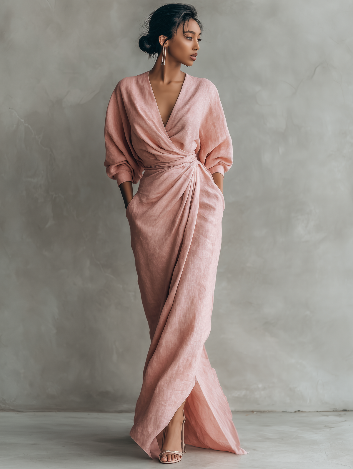 Aroha™ | Minimalist V-neck Linen Blend Maxi Dress