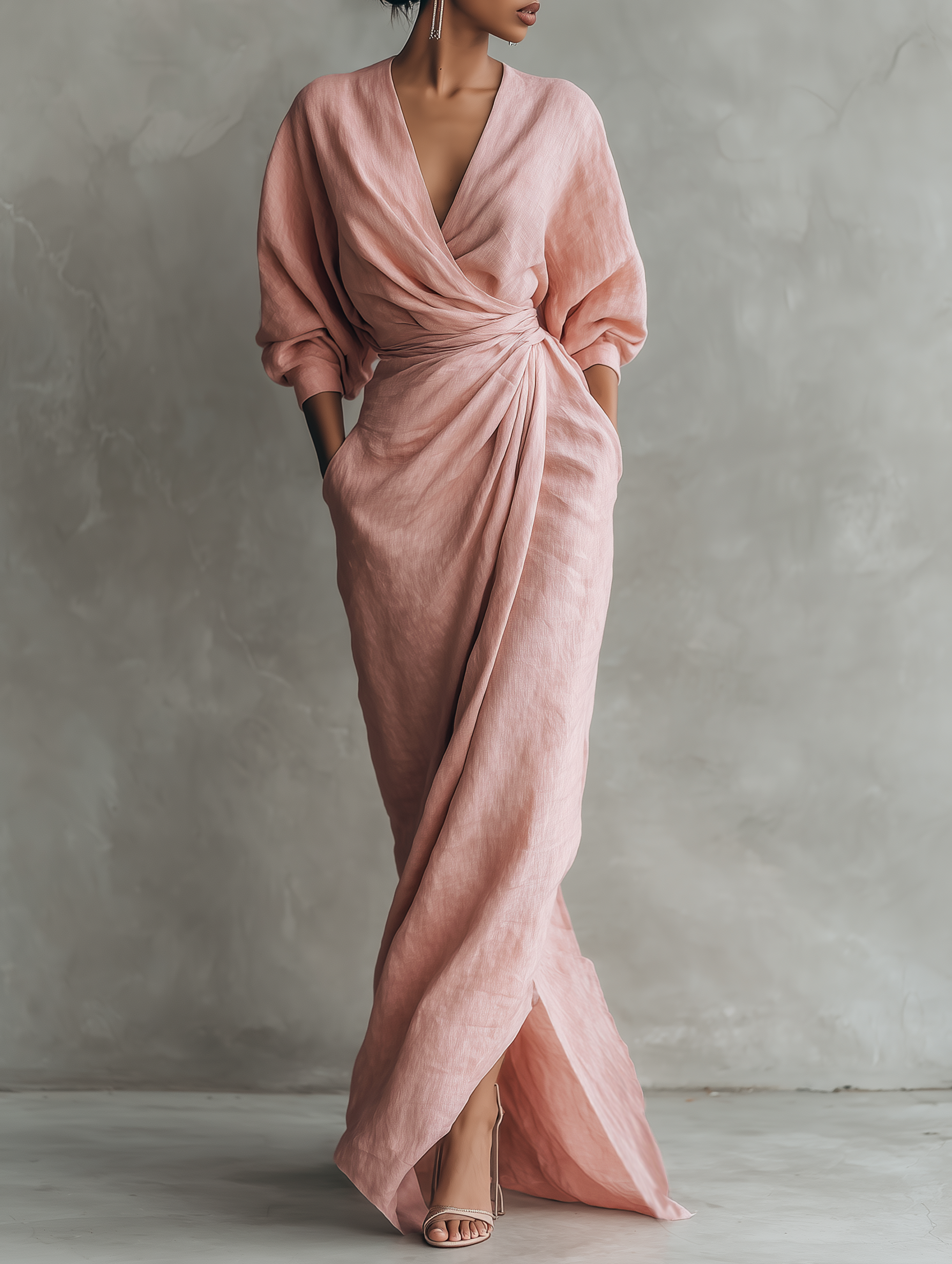Aroha™ | Minimalist V-neck Linen Blend Maxi Dress