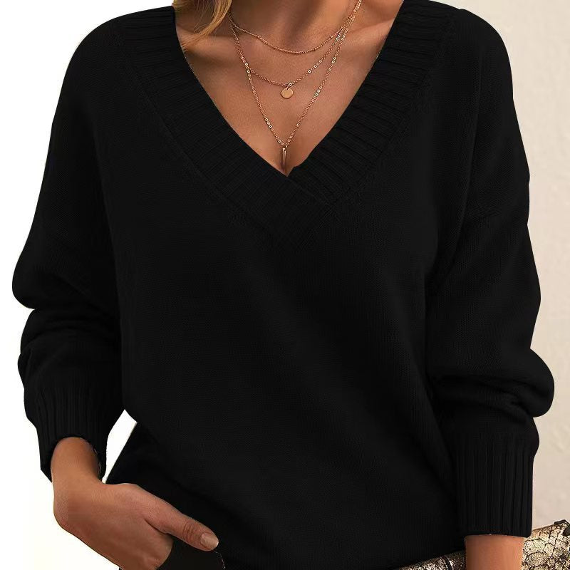 Avora | Plain V-Neck Jumper – Loose Fashion Knit