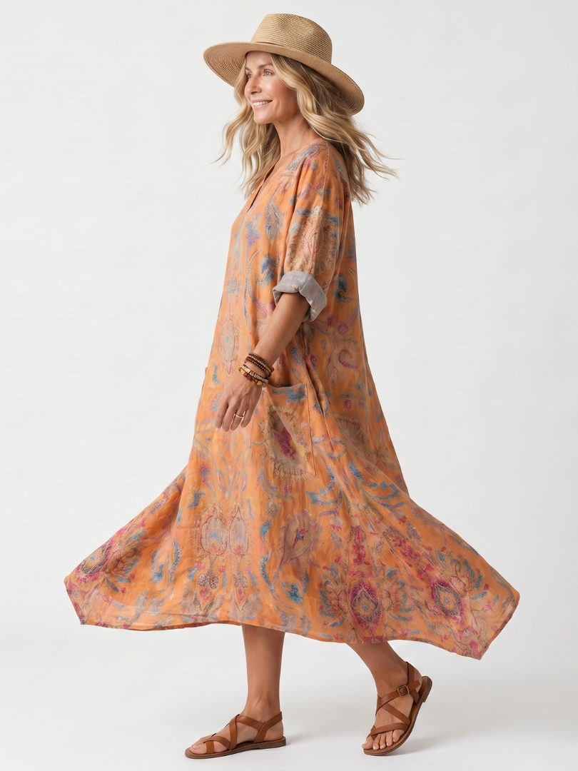 Fontaine™ | Robe Midi Imprimée à Poches Sophie