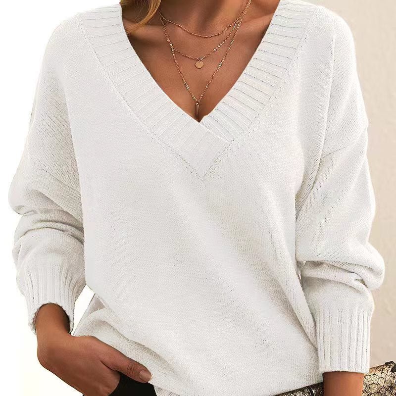 Avora | Plain V-Neck Jumper – Loose Fashion Knit