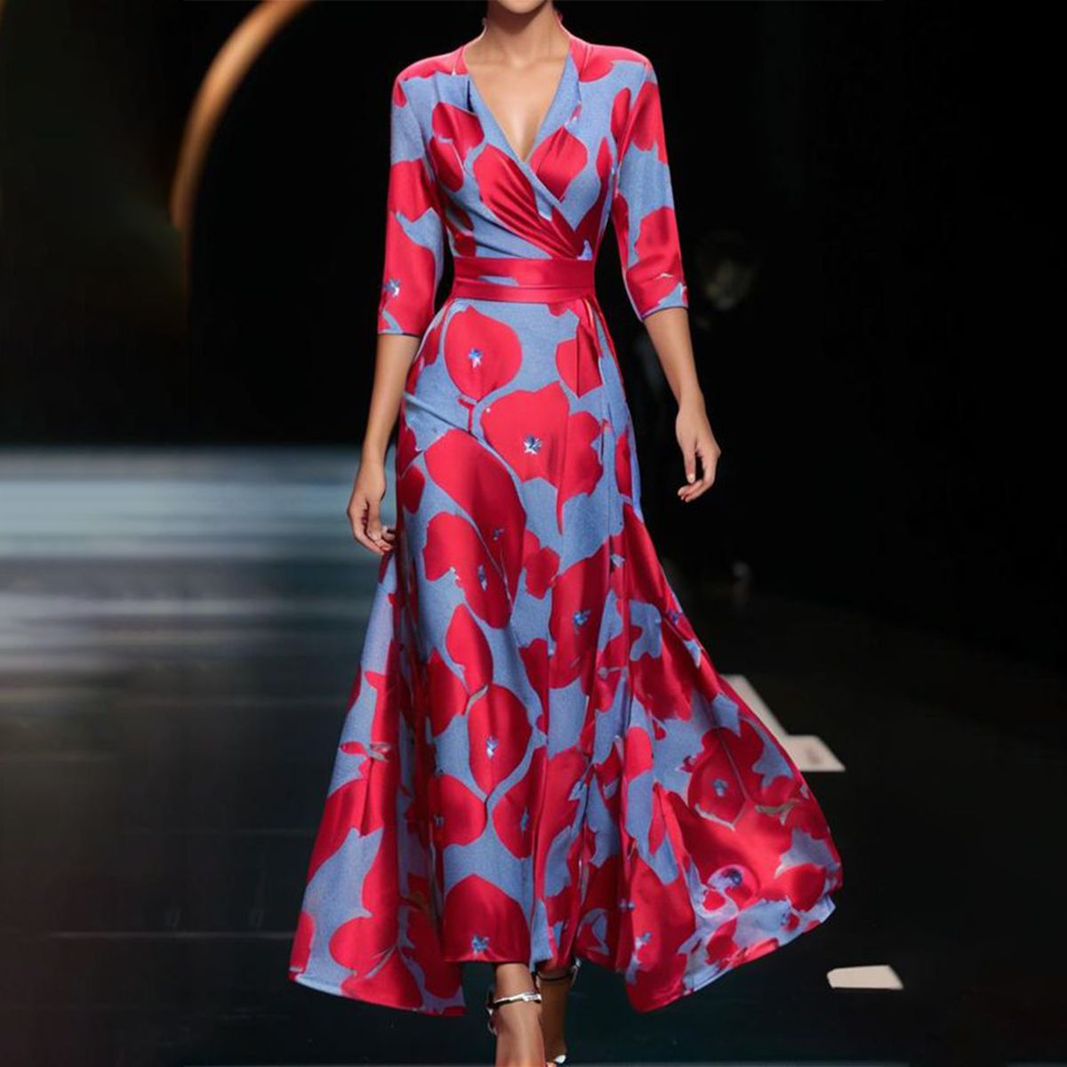 Florence™ | V-Neck Floral Wrap Midi Dress