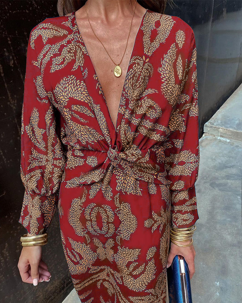 Eleanora™  Vintage V-Neck Long-Sleeve Dress