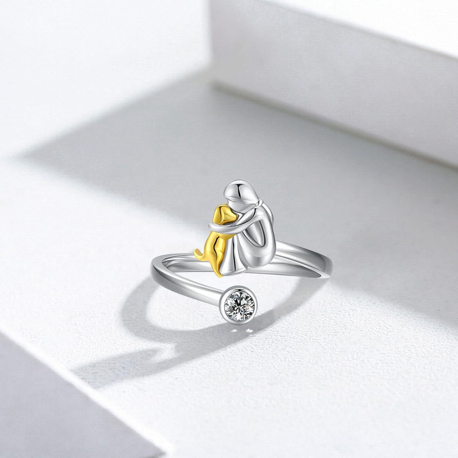 Silver Dog Ring wit Zirconia – Adjustable & Handmade