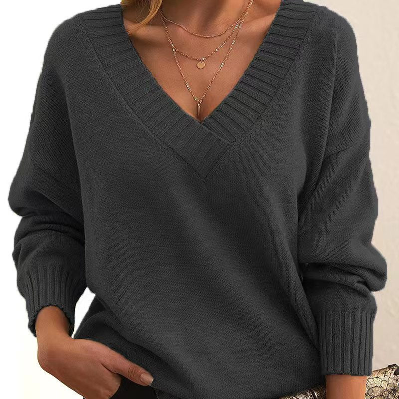 Avora | Plain V-Neck Jumper – Loose Fashion Knit