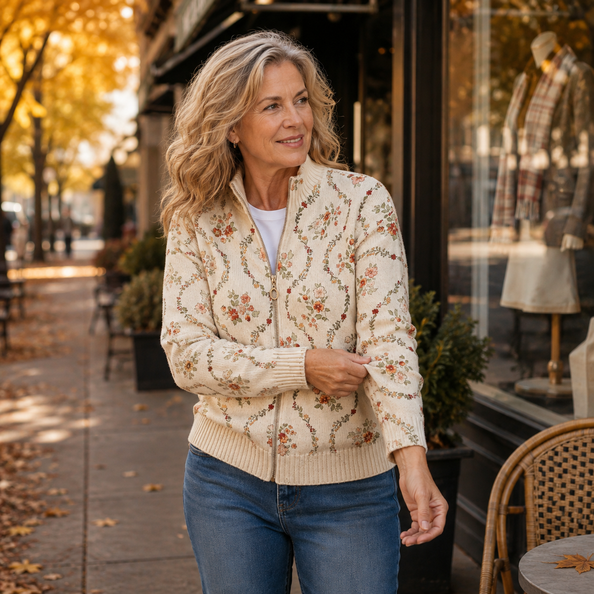 Persephone™ | Cardigan crème à délicat imprimé floral