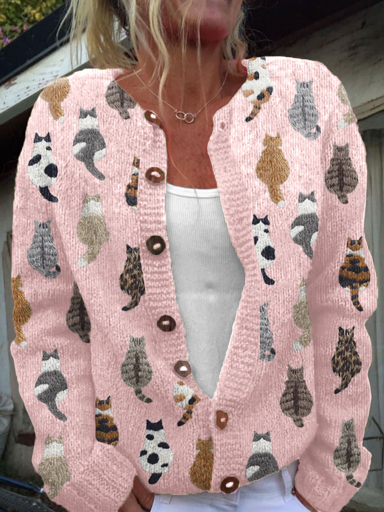 Feline™ | Cosy Cat Motif Knit Cardigan