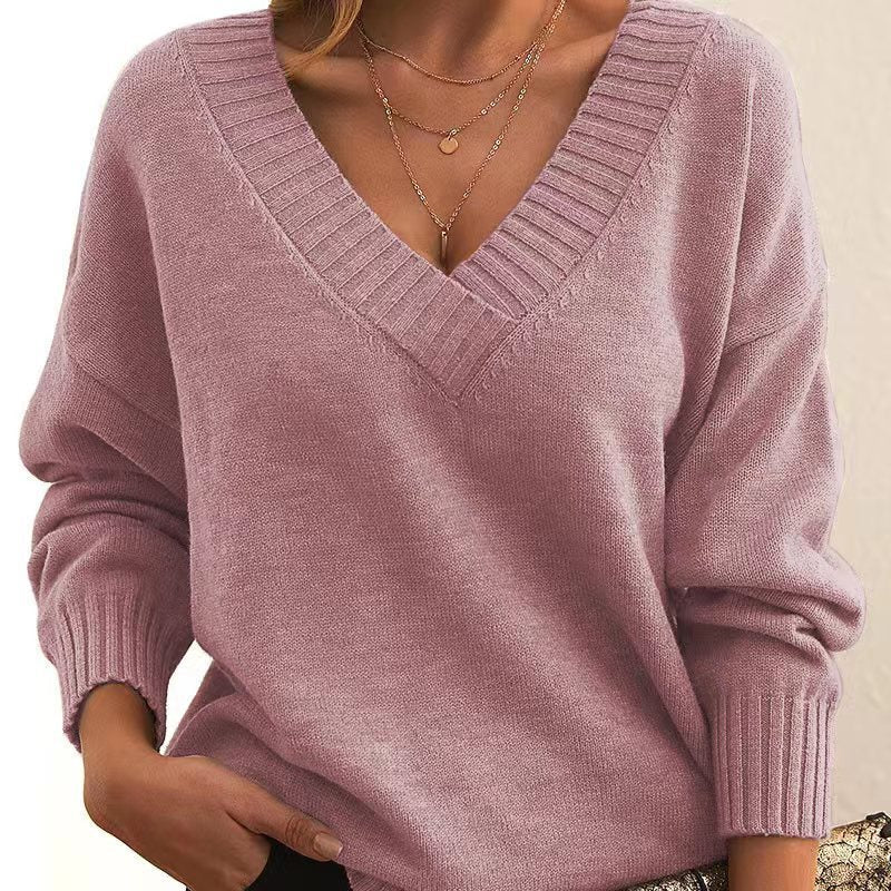 Avora | Plain V-Neck Jumper – Loose Fashion Knit