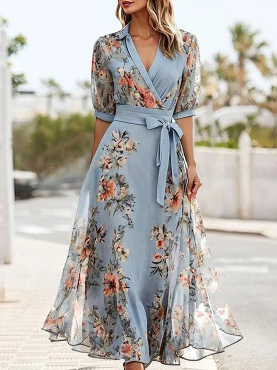 Matilda™ | Floral V-Neck Midi Dress for Elegant Comfort