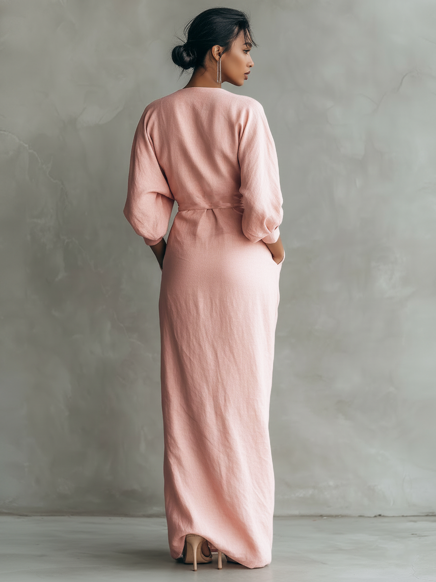 Aroha™ | Minimalist V-neck Linen Blend Maxi Dress