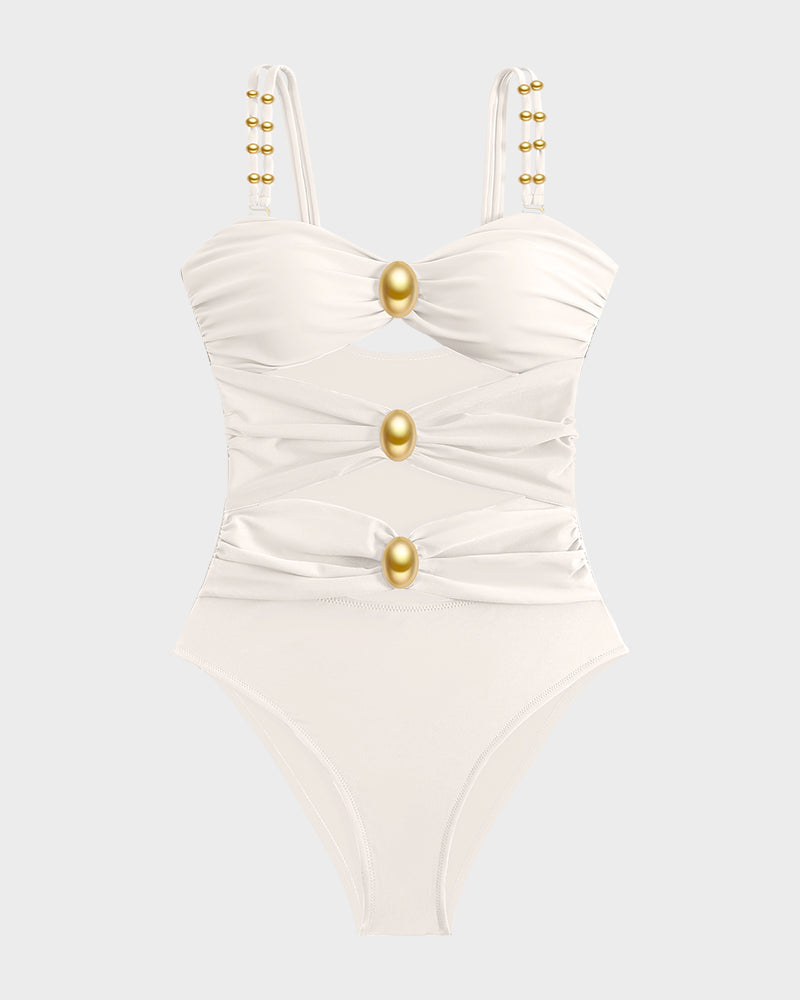 Fontaine™ | Doriane – Maillot de bain une pièce froncé à perles dorées