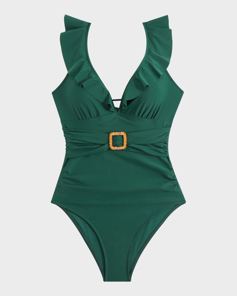 Fontaine™ | Roxane – Maillot de bain froncé à décolleté en V et volants
