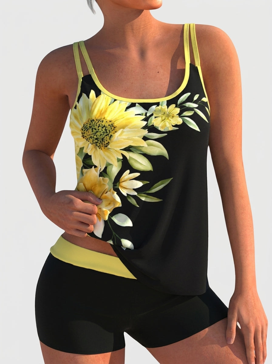 Fontaine™ | Flor – Maillot de bain fleuri avec short et effet ventre plat