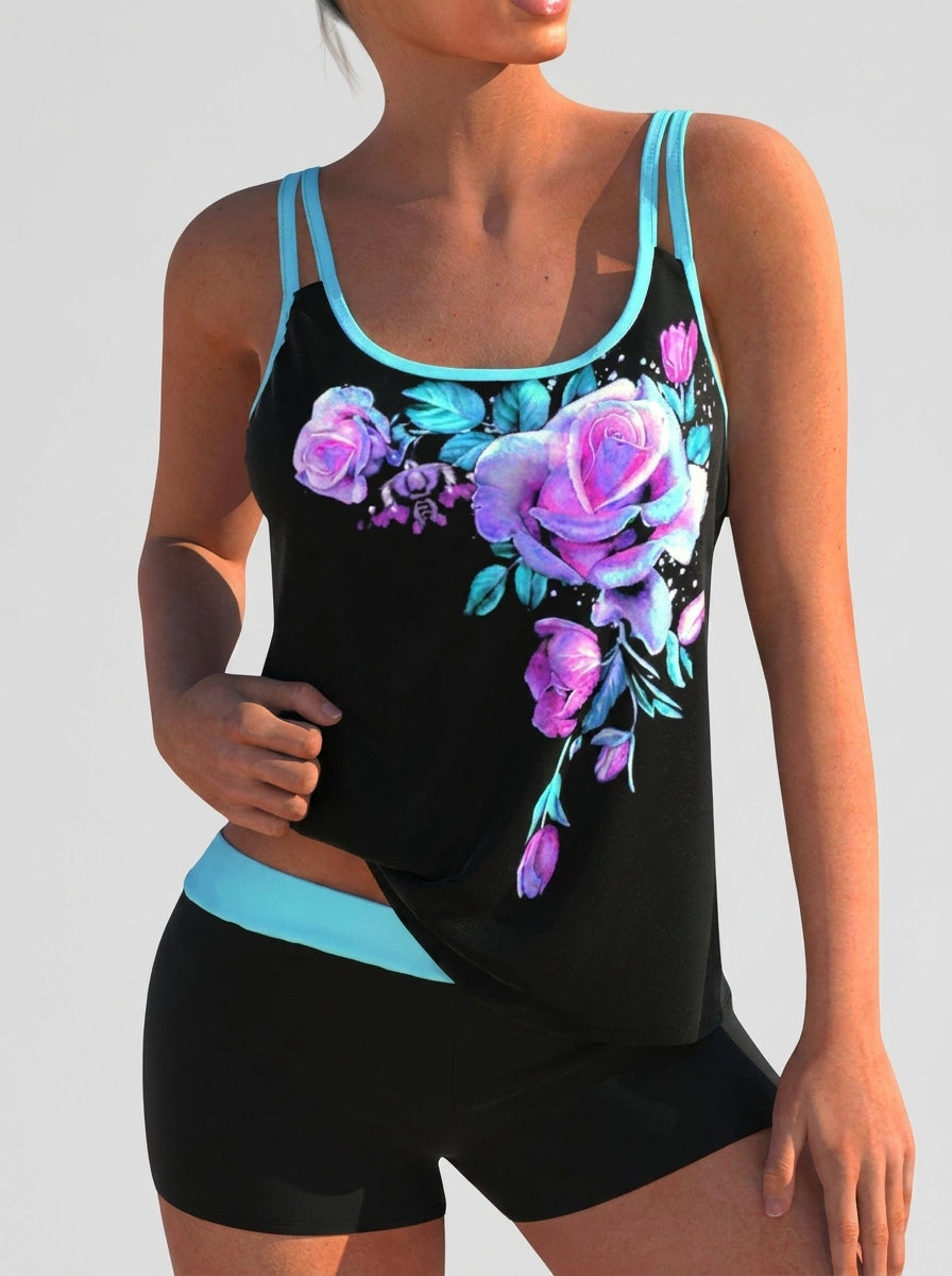Fontaine™ | Flor – Maillot de bain fleuri avec short et effet ventre plat