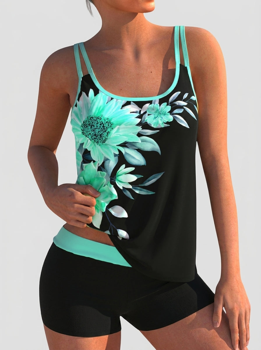 Fontaine™ | Flor – Maillot de bain fleuri avec short et effet ventre plat