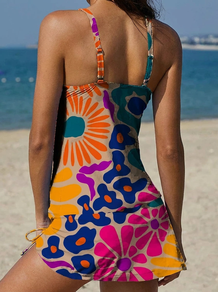 Fontaine™ | Adriana – Maillot de bain fleuri graphique avec short et effet ventre plat