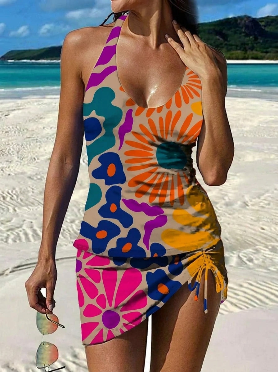 Fontaine™ | Adriana – Maillot de bain fleuri graphique avec short et effet ventre plat