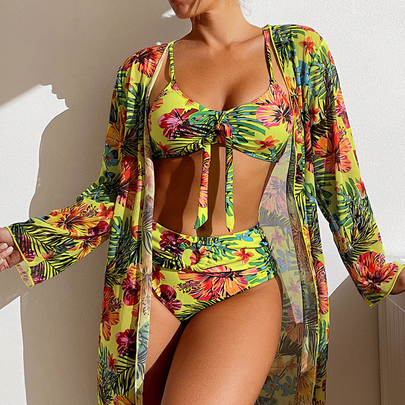 Bikini à nouer avec kimono imprimé