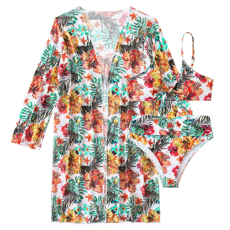 Bikini à nouer avec kimono imprimé