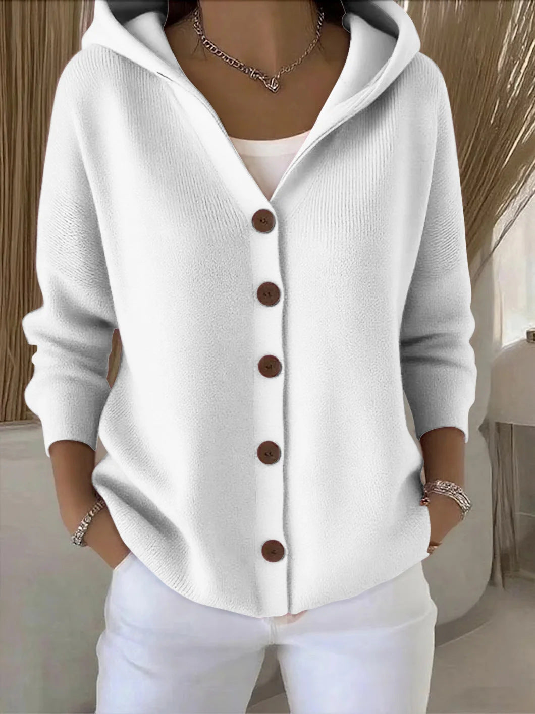 Adrienne | Cardigan en Maille à Capuche Boutonné