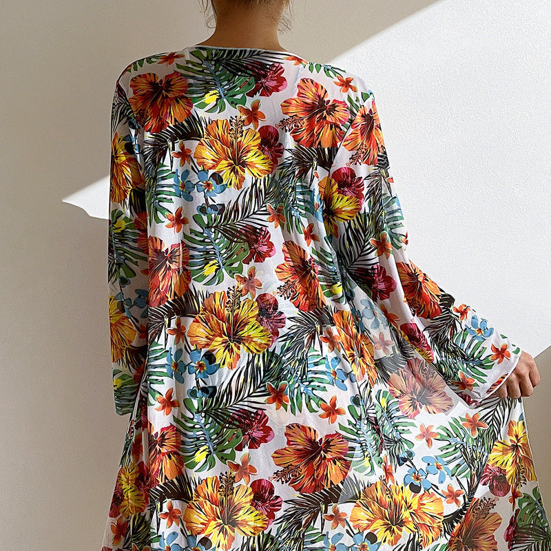 Bikini à nouer avec kimono imprimé