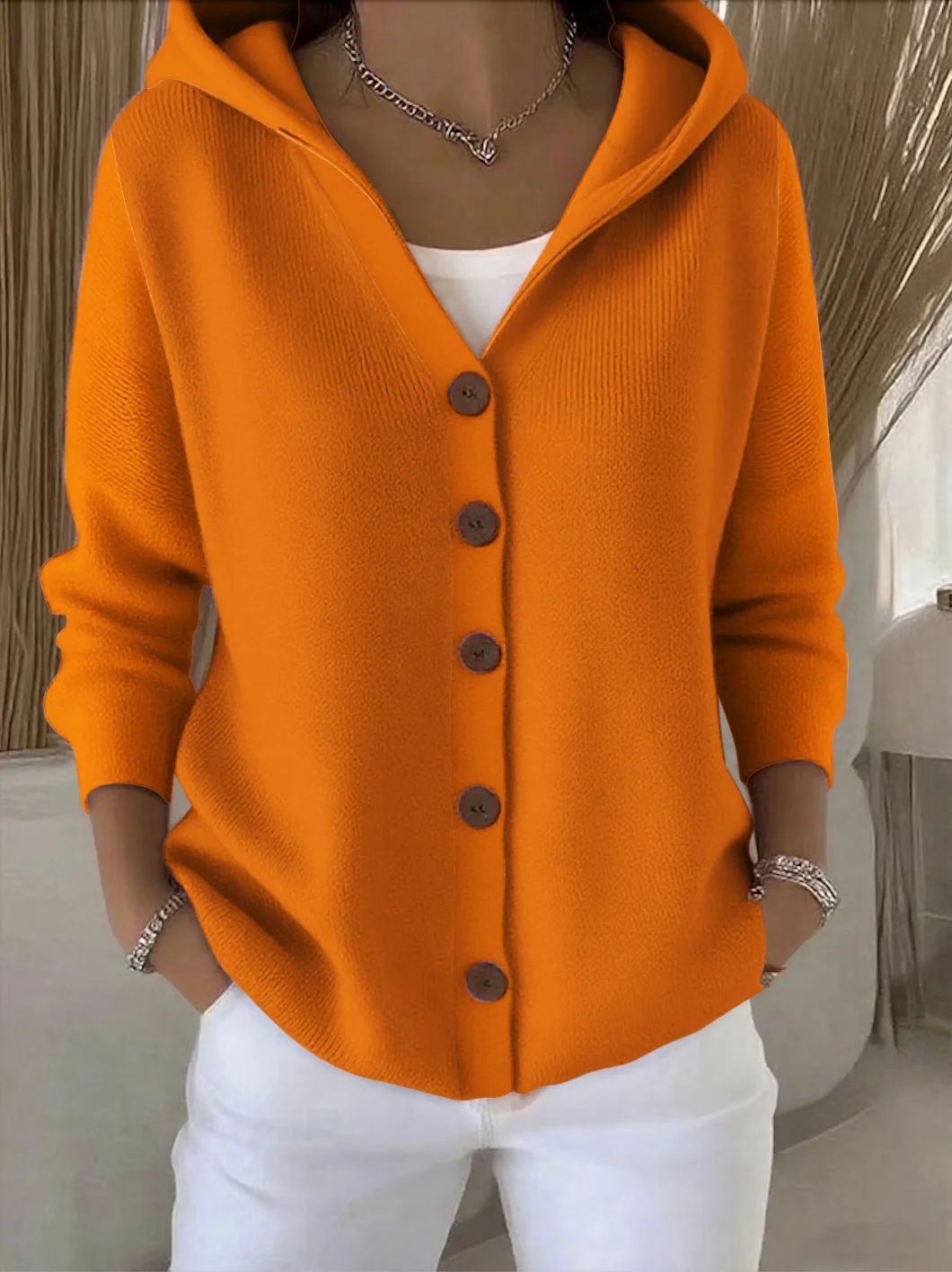 Adrienne | Cardigan en Maille à Capuche Boutonné