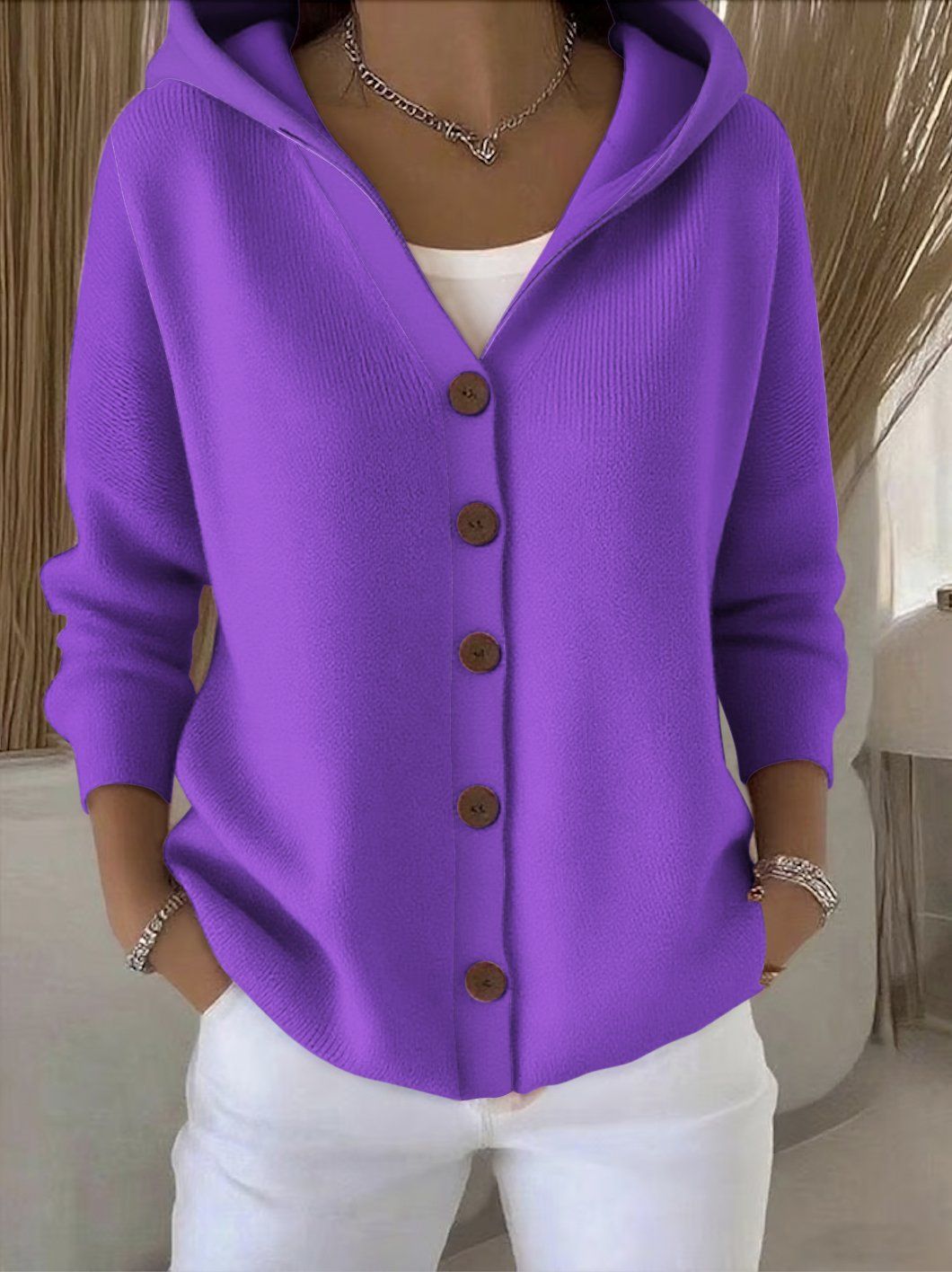 Adrienne | Cardigan en Maille à Capuche Boutonné