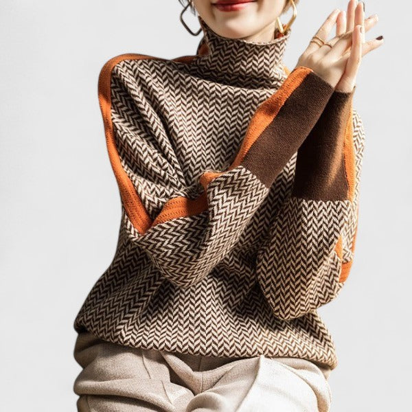 Elwira™ | Herringbone Turtleneck Knit Sweater