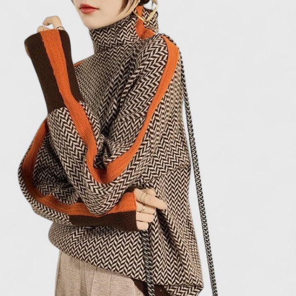 Elwira™ | Herringbone Turtleneck Knit Sweater