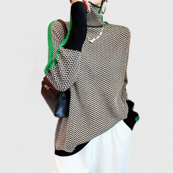 Elwira™ | Herringbone Turtleneck Knit Sweater