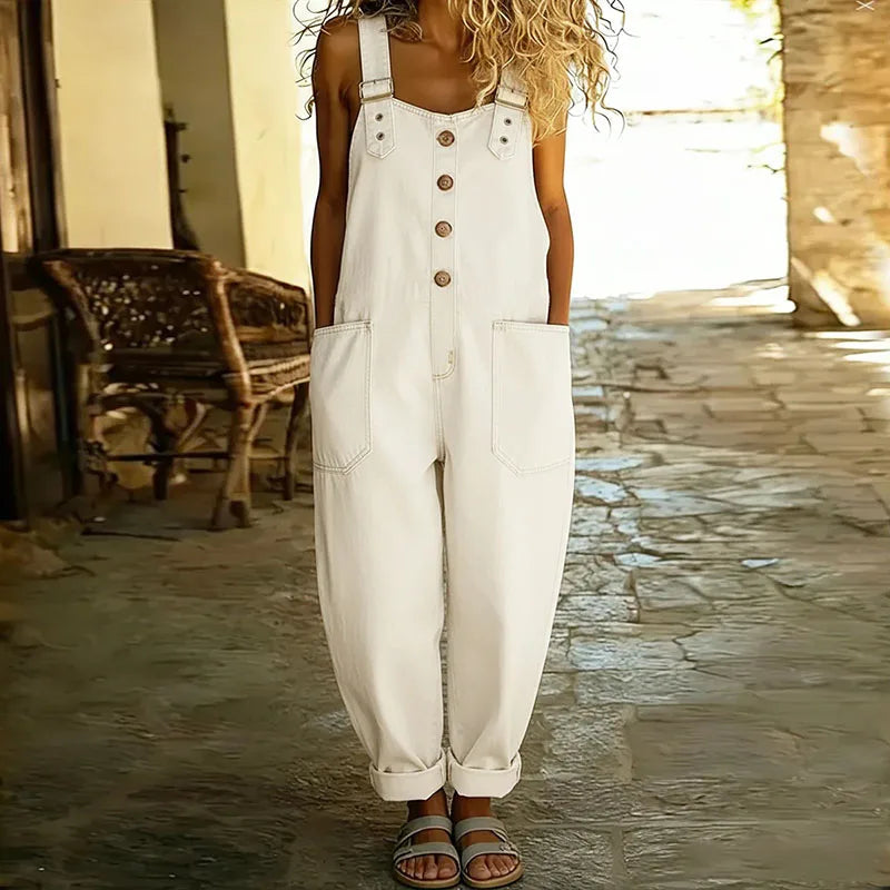 Mae | Combinaison vintage en denim de coton doux à bretelles réglables