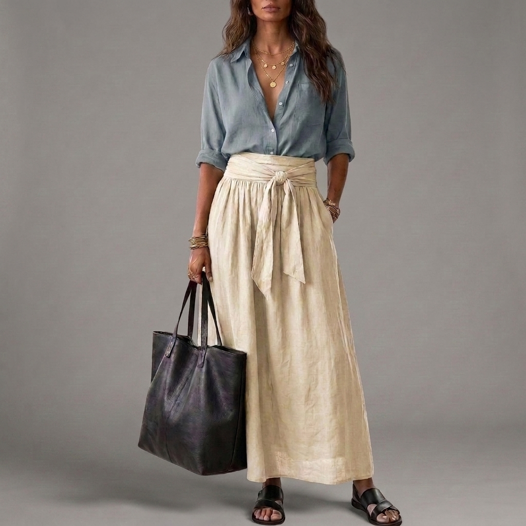 NAOMI | Two-Piece Set: Black Top and Olive Green Midi Skirt