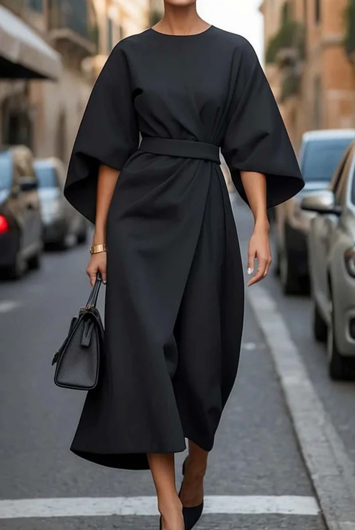 Fontaine™ | Grace – Robe élégante à manches lanterne et ceinture
