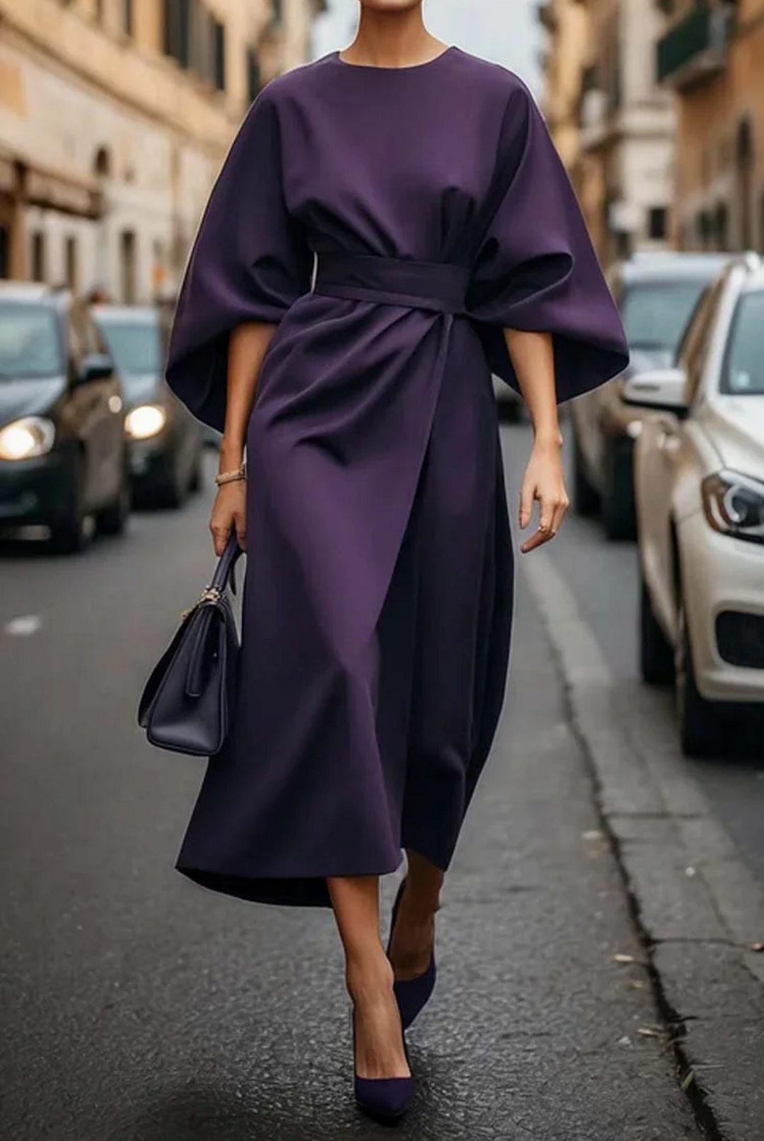 Fontaine™ | Grace – Robe élégante à manches lanterne et ceinture