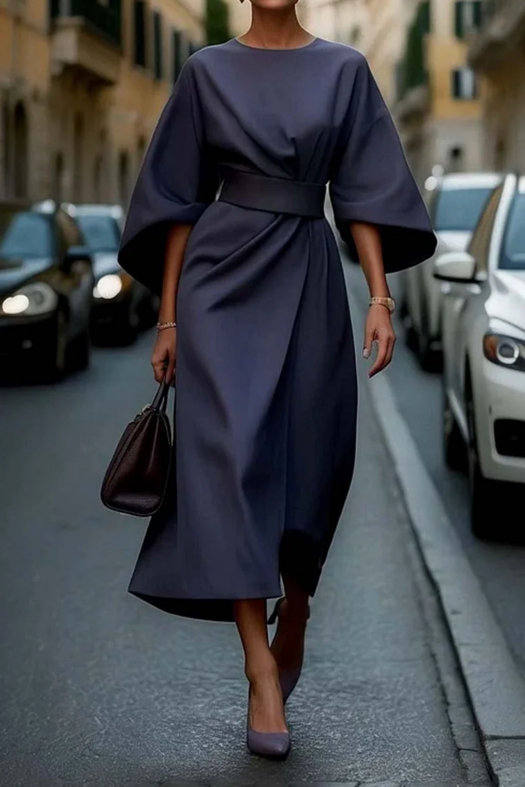 Fontaine™ | Grace – Robe élégante à manches lanterne et ceinture