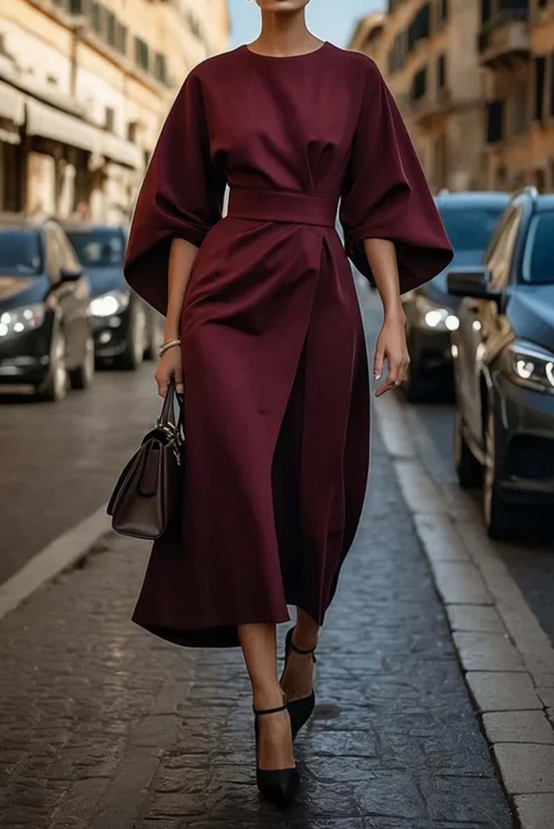Fontaine™ | Grace – Robe élégante à manches lanterne et ceinture
