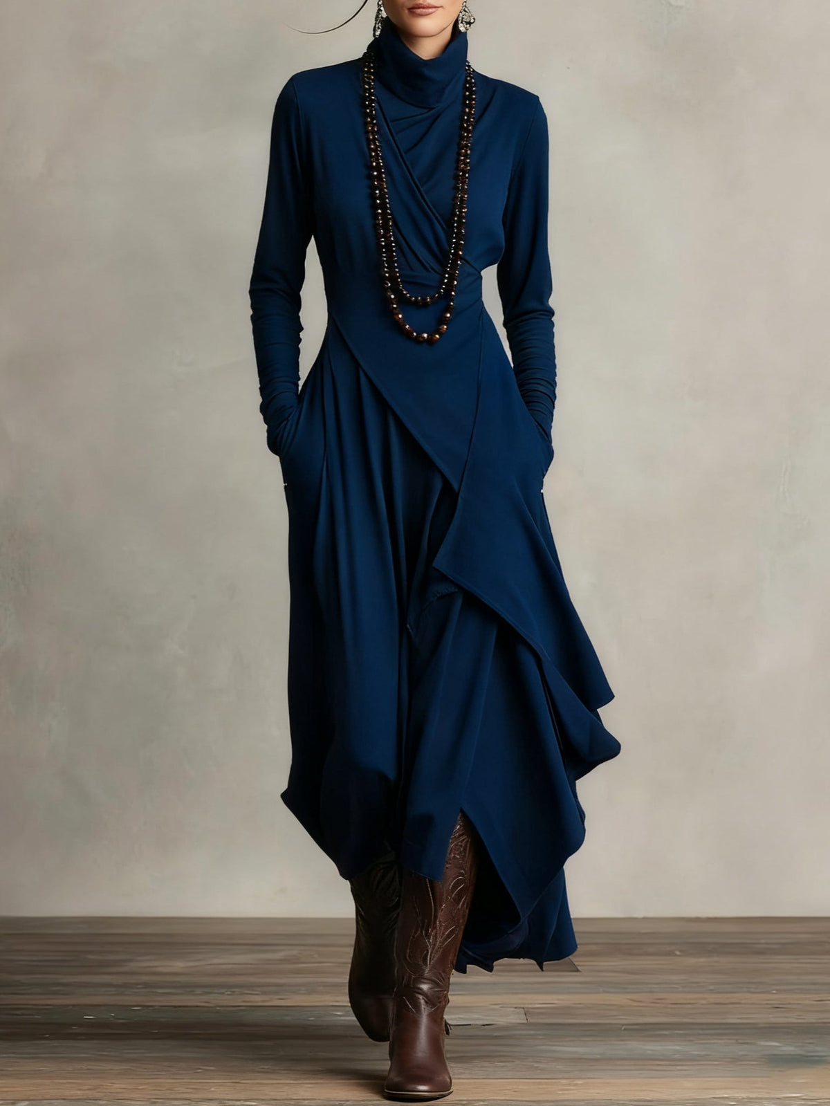 Arielle | Robe Vintage Asymétrique à Col Montant