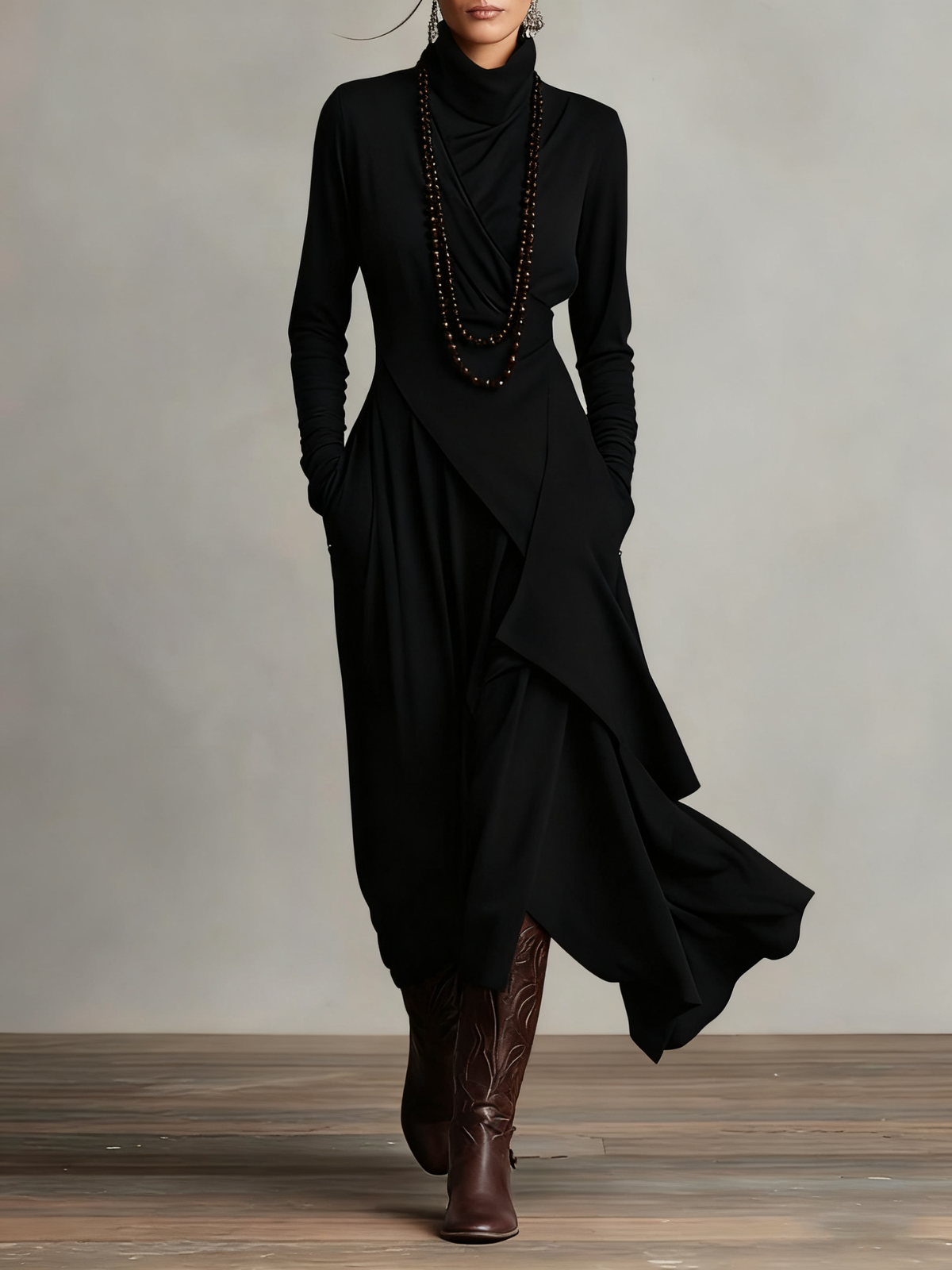 Arielle | Robe Vintage Asymétrique à Col Montant