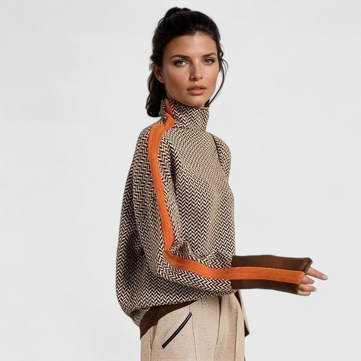 Elwira™ | Herringbone Turtleneck Knit Sweater