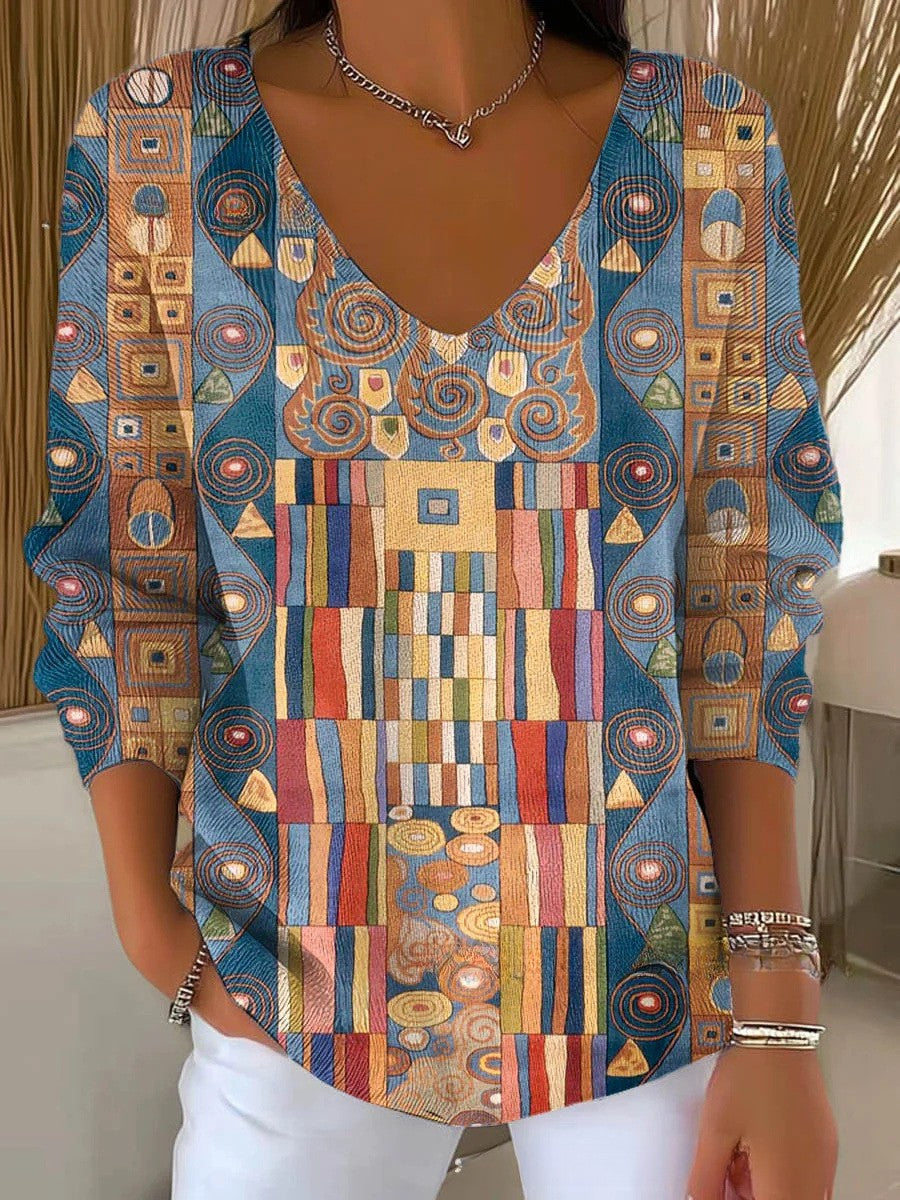 Malou | V-Neck Sweater with Artistic Pattern