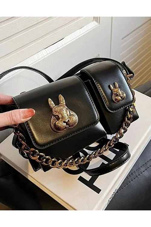 Fontaine™ | Suzon – Sac baguette noir à breloque écureuil