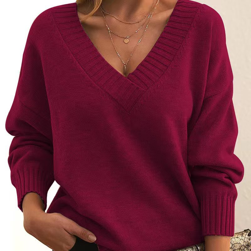 Avora | Plain V-Neck Jumper – Loose Fashion Knit