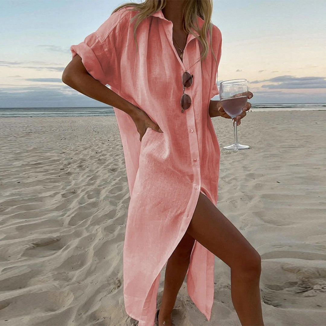 Fontaine™ | Aria – Robe chemise maxi fluide effet lin