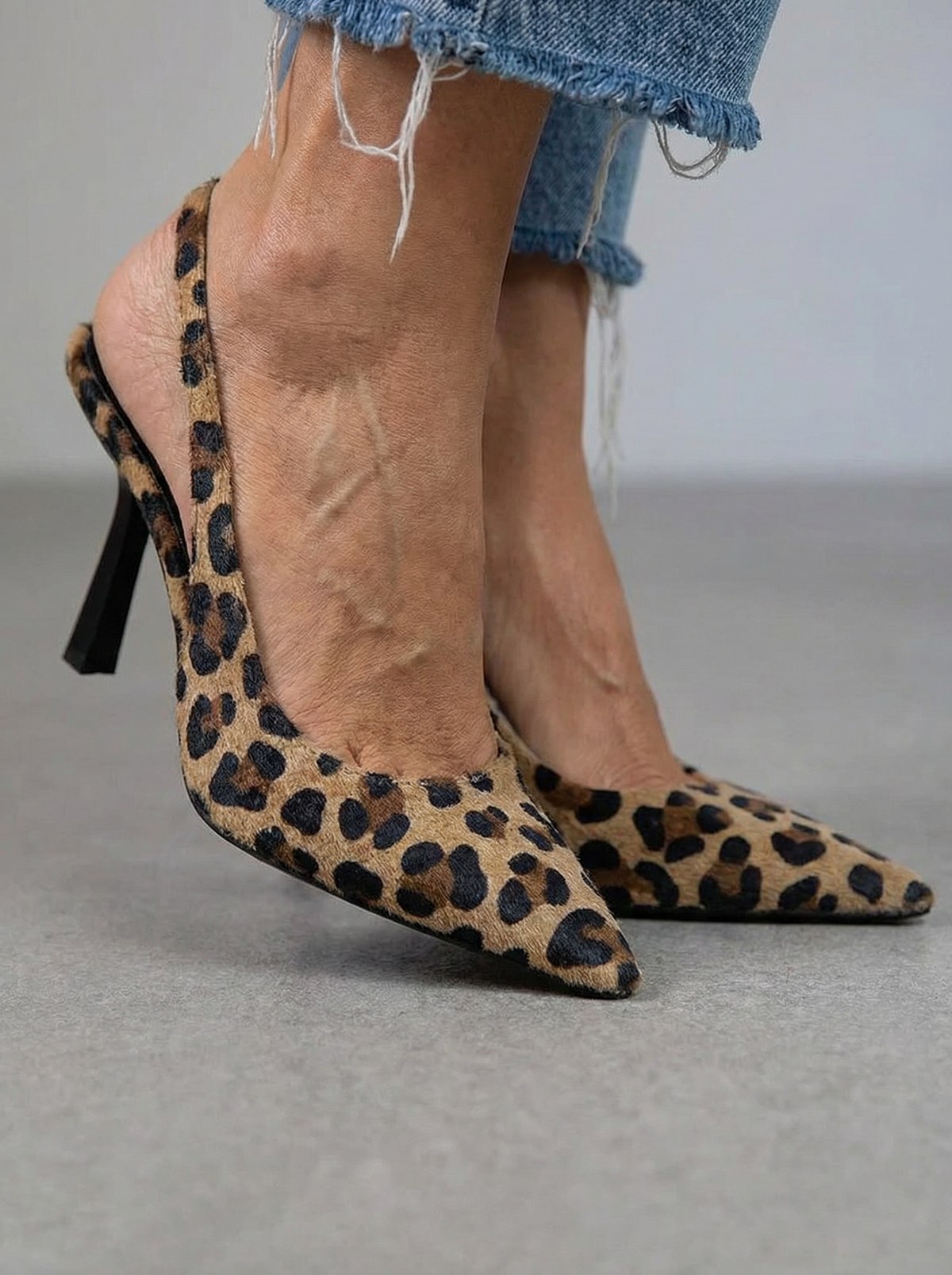 Leopard-Print Open-Back Heels