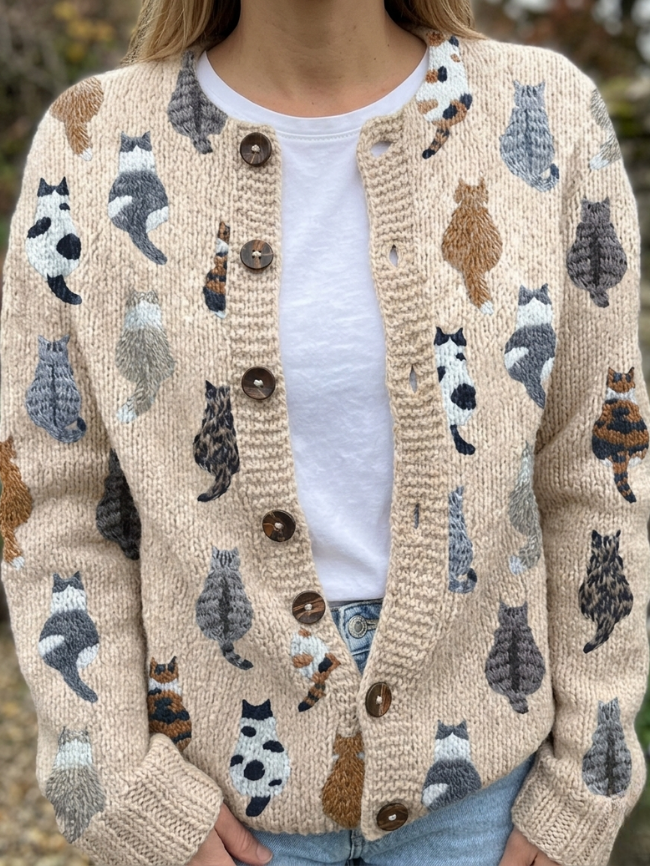 Feline™ | Cosy Cat Motif Knit Cardigan