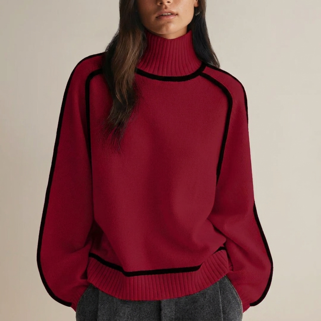 Ivory™ | Contrast Trim Turtleneck Knit Sweater